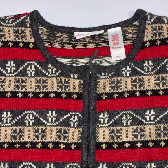 Vintage Meg Allen Sweater Women 1X Red Cardigan Nordic Fair Isle Y2K Holiday - Picture 2 of 7